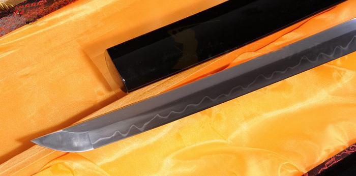 Authentic Japanese Samurai Sword, Clay Tempered Katana Waves Tsuba